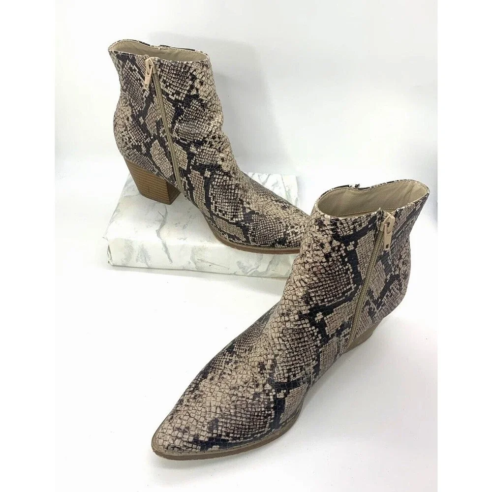 LULUS X Matisse Snakeskin Print Vegan Leather Western Ankle Cowgirl Boots 9M - Picture 2 of 10